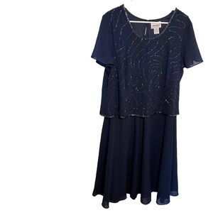 Vintage Anthony Richards Beaded Dance Dress Navy Blue